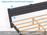 Dark Gray King Size Tufted Platform Bed Frame - Linen-Like Upholstery with Horizontal Stripe 06319378