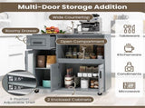 Gray Kitchen Island Cart with Microwave Shelf, Drawer & 2-Door Cabinet, 360&deg Swivel Casters 23092049