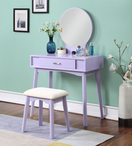 ZUN Maly Contemporary Wood Vanity and Stool Set, Purple T2574P164234
