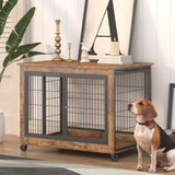 ZUN Furniture Dog Cage Crate with Double Doors, Rustic Brown, 38.58'' W x 25.2'' D x 27.17'' H W116291738