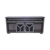 65.3" TV Stand with LED light strips and Iron mesh barn door Y decorative strip country grey W1412P271801