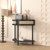 Unique Half Moon Design End with Sliding Rattan Door,Elegant Semi-circle Entryway Console W2557P183329