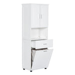 ZUN Tall Bathroom Cabinet with Laundry Basket, Large Space Tilt-Out Laundry Hamper and Upper 38181929