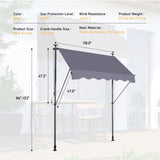 ZUN Manual Retractable Awning Canopy-118'' Non-Screw Outdoor Sun Shade Cover with UV Protection [Sale to 53444543