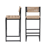 ZUN Kitchen Bar Stools with Footrest Set of 2 Paper Rope Weave Dining Chairs Counter Height Barstool W1757P254841