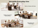 70.9" Oval Dining Table for 6 People, Fluted Cylindrical Pedestals with Roll-up Door Storage 74640654