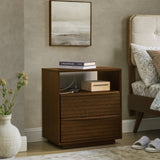 Mid Century Modern Nightstand with Charging Station & Outlet Hole & 2 Solid Wood Drawers, Louver W1801P303385
