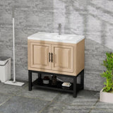 32" Bathroom Vanity White Ceramic Sink & Hot and Cold Faucet , Freestanding Bathroom Cabinet W688P224389