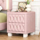 Elegant Velvet Nightstand with 2 Drawers and Crystal Handle, Storage Bedside Table with N733P210398H