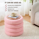 Round Storage Ottoman, Modern Sherpa Footstool, Teddy Vanity Stool with Flip-Top Tray, Makeup Chair 79606921