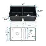 ZUN 33" L X 18" W Double Bowl Undermount Kitchen Sink With Basket Strainer JYGAD6688MB