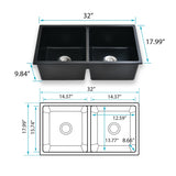 ZUN 32" L X 18" W Double Bowl Undermount Kitchen Sink With Basket Strainer JYGAD6688MB