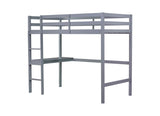 Twin High Loft Bed, Rubber Wood Loft Bed with Safety Guardrail, built-in desk, ladder,Grey W504P206978