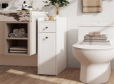 Slim Bathroom Storage Cabinet with Caster Drawer, Raised Edge Top Shelf Anti-Fall Organizer-White 00552411