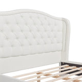 ZUN Fontana Wingback Upholstered Platform Bed Frame, Queen, Antique White Polyester B2719P245938