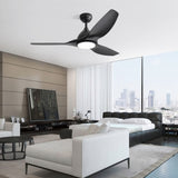 ZUN 52 Inch Ceiling Fan with Light and 6-speed Remote Control 3 ABS Fan Blades Black for Bredoom Patio W934P211218