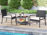 3-Piece Patio PE Wicker Bistro Set, Tempered Glass 2-Tier Side Table Outdoor Chair Set-White 98415143