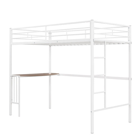 ZUN Twin Metal Loft Bed with Desk, Ladder and Guardrails, Loft Bed for Bedroom, White 03733245