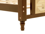 Queen Pine wooden Bed with Rattan Headboard and Footboard, with Central Enhanced Bed Platform,Walnut W504P269833