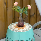 ZUN 12" Patio Round Side Table, Outdoor Footstool, Garden Mosaic Accent Side Table, Plant Stand, Blue W2225142494