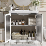 30" Modern Bathroom Vanity with Ceramic Sink, Bathroom Vanity Cabinet with Tempered Blurred Glass N817P279904W