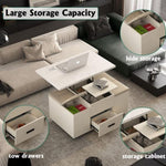 ZUN Modern Lift-Up Coffee Table with 4 Stools Set for Living Room Expandable 1 Hidden Storage + 2 65601144