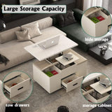 ZUN Modern Lift-Up Coffee Table with 4 Stools Set for Living Room Expandable 1 Hidden Storage + 2 65601144