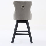 Swivel Velvet Barstools with Button Tufted Decoration and Wooden Legs, and Chrome Nailhead Trim, W1143P241330