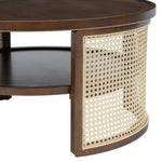 ZUN 2-Tiered Round Walnut Wood Coffee Table with Storage Rattan Base in 31.3'' N735P185131D