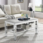 ZUN W 40 "X D 20" X H 20 "Curved border carved mirror coffee table: Silver mirror glass tabletop with W1005P190425