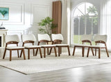 2 walnut colored solid wood dining chairs, with white PU soft packaging on the backrest and seat W1151P455536