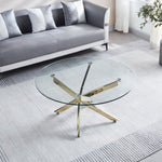 ZUN Modern Round Tempered Glass Coffee Table with Chrome Legs 49076259