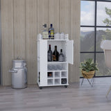 ZUN Fargo Bar Cart with Cabinet, 6 Built-in Wine Rack and Casters B070P188860