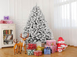 7 FT Pre-lit Snow Flocked Christmas Tree, Artificial Hinged Xmas Pine Tree with 1000 Branch Tips, 95387815