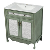 30" Antique Pattern Bathroom Vanity with Rectangle Ceramic Sink, Bathroom Vanity Cabinet with N817P245319B