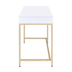 ZUN White High Gloss and Gold 2-Drawer Writing Desk B062P191050