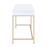 White High Gloss and Gold 2-Drawer Writing Desk B062P191050