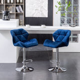 Breni Velvet Diamond Tufted Swivel Adjustable Height Barstool, Set of 2, Blue T2574P164870