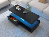 VIBE HAUS LED Coffee Table with Storage, Modern Center Table with 2 Drawers and Display Shelves, WF307038AAB