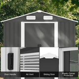 6 x 4 FT Outdoor Storage Shed, Metal Garden Storage House with Slanted Roof & Double Sliding Doors 10356971