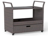 Handwoven PE Rattan Outdoor Bar with Tempered Glass Top & Drawer, 4 Wheels with Brakes Serving 78530937