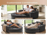 Oversized Dark Gray Round Chaise Lounge Sofa, Upholstered Lounge Chair with 3 Pillows, Boneless Sofa W6167P542349