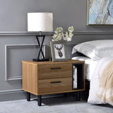 ZUN 2 Drawers Nightstand with 1 Open Compartment, Brown Oak and Black B016P256506