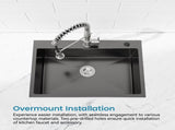 Kitchen Sink, 33x22 Single Bowl, Overmount Handmade Sink in Black, with US Standard Drain and 29507246