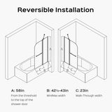 43 in. W * 58 in. H Frameless Folding Shower Doors for Bathtub, 1/4" Thick SGCC Tempered Glass W1552P174994