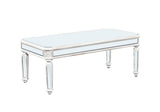 Silver Mirrored Coffee Table, Vintage Carved Elements, Rectangle Glass Tea Table with Mirrored W1445P214047