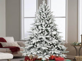 6ft Flocked Christmas Tree with 1100 Tips, Realistic PEPVC Snowy Hinged Tree with Metal Stand, Full 69670078