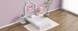 Twin Size Metal House Platform Bed with Guardrail and Chimney, White N709P203151K