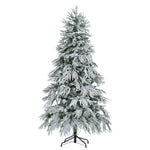 ZUN 6FT Pre-Lit Spruce Snow Flocked Christmas Tree, Artificial Hinged Xmas Tree with 300 Multi-Color LED N704P199474A