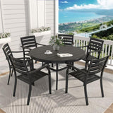 Outdoor Round Patio Dining Table for 6-7, All Weather Metal Dining Table with Umbrella Hole for Deck W213P335135